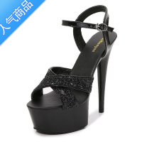 SUNTEK车模走秀宴会演出女鞋 透明防水台钢管舞水晶 15M超高跟细跟凉鞋