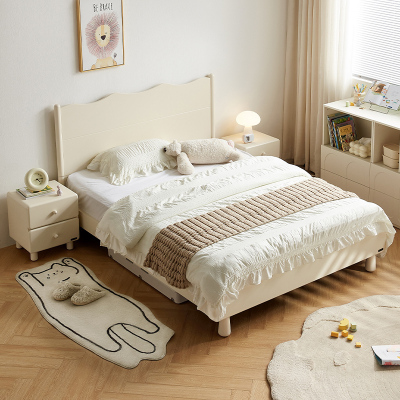 全友家居 板式床现代奶油风青少年卧室单人床家用实木脚高脚床