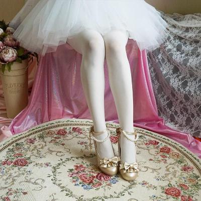 SUNTEK日系Lolita甜美天鹅绒纯白色连裤袜洛丽塔高弹力打底袜丝袜女奶白色100D