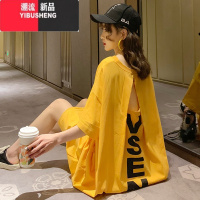 YIBUSHENG2024年季韩版设计感百搭字母印花中长款宽松个性后背镂空连衣裙