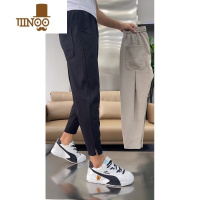 YANXU2023新款男裤夏季时尚潮流痞帅修身百搭休闲九分哈伦开衩裤男潮牌