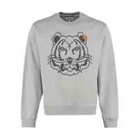 高田贤三(Kenzo)灰色虎头印花修身长袖棉氨纶运动卫衣男