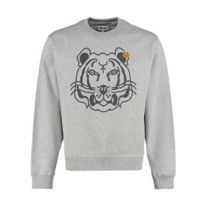 高田贤三(Kenzo)灰色虎头印花修身长袖棉氨纶运动卫衣男