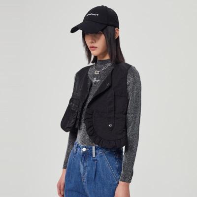 [2件2折价:79]美特斯邦威工装短款马甲女新款春季时尚不对称外搭装饰外套女