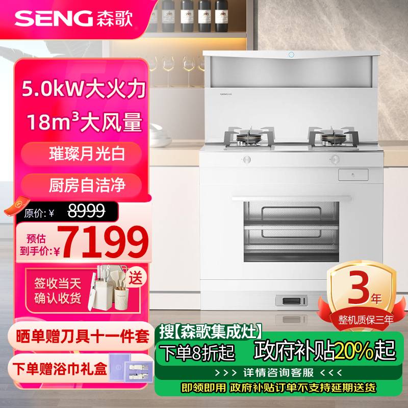 森歌(SENG)集成灶 L1ZK蒸烤一体 外观美 大容量 厨房灶具家用蒸烤箱燃气灶 液化气白色款
