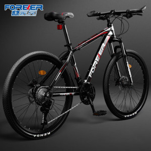 永久(FOREVER)山地车自行车成人男女青少年学生铝合金单车上班代步公路越野赛车[钢架]旗舰版-黑红辐条轮26寸