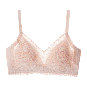 秋冬新款透气舒适大胸显小法式性感蕾丝无痕内衣女无钢圈文胸罩薄