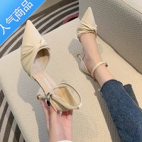 SUNTEK法式高跟凉鞋女2023年春夏新款百搭尖头细跟一字扣中空职业单鞋子