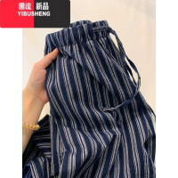 YIBUSHENG谁穿谁好看~复古条纹休闲裤女季松紧腰垂感高腰宽松直筒阔腿裤