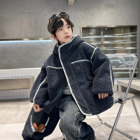 男童加厚羊羔绒外套秋冬季新款潮酷冬装儿童夹棉中大童毛毛衣