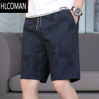 HLCOMAN2025新款男装印花黑色短裤男士夏季薄款外穿的潮牌休闲五分裤