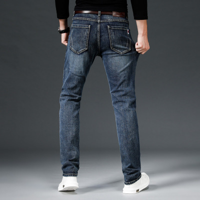 欧美男装弹力青年小直筒修身男士牛仔裤商务男裤中腰长裤