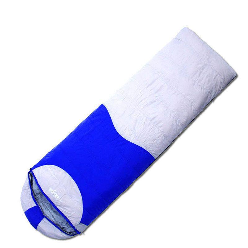 睡袋秋冬加厚野营羽绒睡袋户外信封羽绒睡袋野外露营沙滩登山旅游蓝拼灰均码