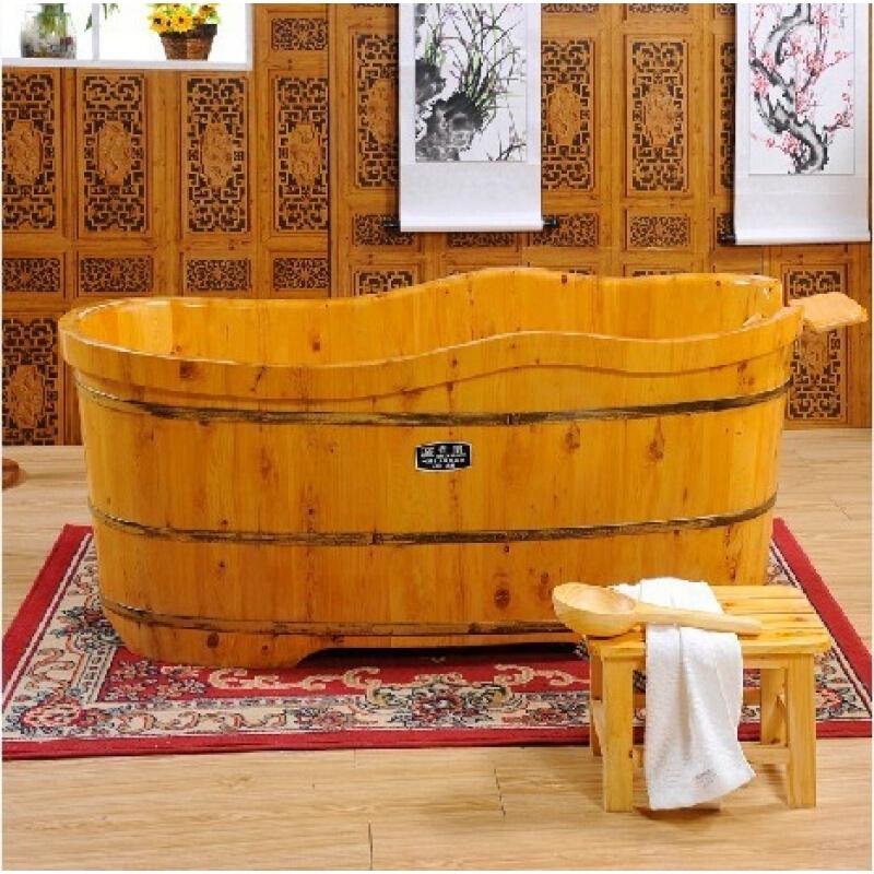 供应香柏木躺式泡澡木桶泡澡桶桑拿沐浴木桶原木色波迷娜BOMINA