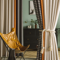 幸福派 遮光窗帘千鸟格北欧简约现代挂钩雪尼尔窗帘打孔窗帘飘窗客厅帘子遮阳布纯色拼色轻奢卧室挂钩窗帘