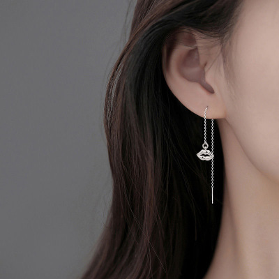 s925纯银嘴唇耳线女简约时尚长款流苏耳坠高级感气质耳链百搭耳环送女朋友老婆情人节七夕生日礼物