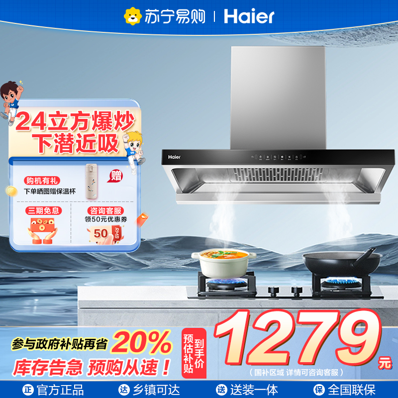 海尔欧式油烟机家用大风量挥手智控劲吸直排抽油烟机906S