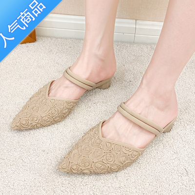 SUNTEK中跟女夏浅口粗跟凉鞋两穿时尚春秋单鞋网红防滑外穿防水尖头包头