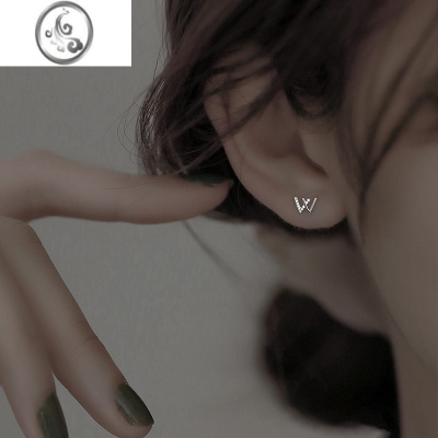 JiMi925银银设计感W耳钉女2023年新款耳坠轻奢耳环小众冷淡风耳饰