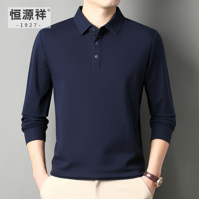 恒源祥春秋季翻领长袖T恤男中年爸爸装休闲上衣中老年男士打底衫
