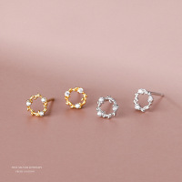 云小舒 S925纯银花环耳钉女 镶钻枝叶小花环气质小巧花卉日韩耳饰送女朋友老婆情人节七夕生日礼物