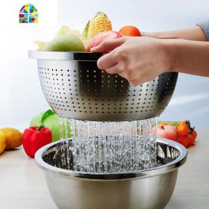 食品级304不锈钢盆漏盆家用厨房洗菜盆沥水淘菜盆子洗菜蓝 FENGHOU 304漏盆24cm+304深盆24cm洗洗菜篮