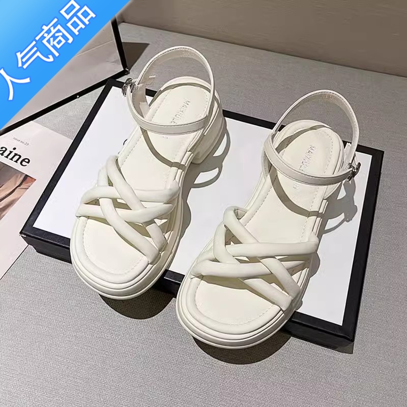 SUNTEK罗马时装凉鞋女2023年夏季新款休闲百搭厚底网红软底孕妇沙滩鞋子