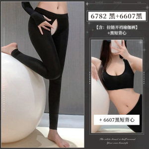 霏慕女式情趣睡衣性感情趣内衣爽滑免脱拉链开裆瑜伽裤免脱开档丝袜床上套装6782