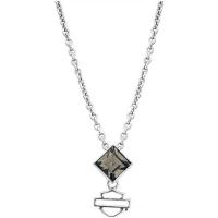 Harley Davidson女款黑冰水晶吊坠项链 精美手工设计 银质链条时尚首饰