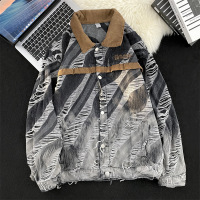 春秋季新款韩版水洗斑马纹牛仔夹克外套复古潮牌时尚宽松夹克上衣