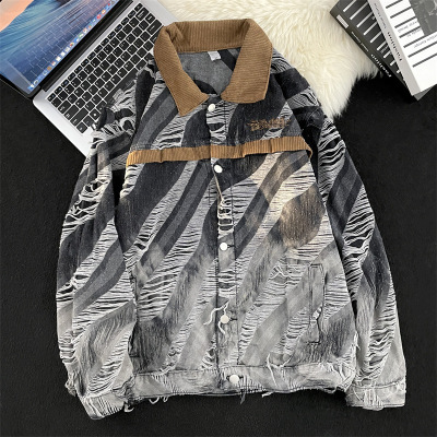春秋季新款韩版水洗斑马纹牛仔夹克外套复古潮牌时尚宽松夹克上衣