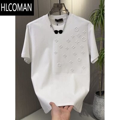 HLCOMAN夏季欧货轻奢男士潮流潮牌高端钢印短袖痞帅休闲百搭圆领T恤