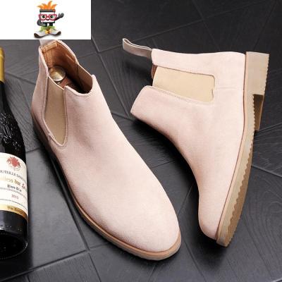 欧洲站磨砂切尔西靴高帮皮鞋男士马丁靴时尚简约牛仔靴套筒短靴子闪潮