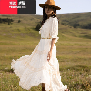 YIBUSHENG波西米亚连衣裙民族风长裙长袖裙子大西北新疆旅游衣服女装流苏裙