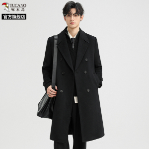 啄木鸟毛呢大衣男中长款2025冬季新款风衣加厚羊毛双排扣呢子外套