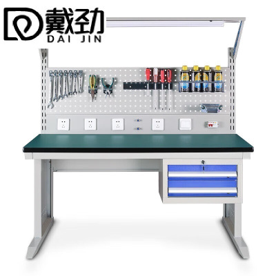戴劲防静电工作台车间流水线操作台带灯工具台1.2长620挂板+抽屉+套餐