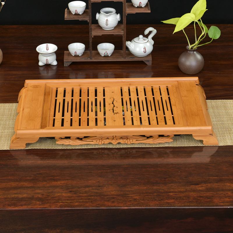 茶盘 竹制茶具盘抽屉排水式 大号茶托盘干泡茶盘功夫茶具龙游四海茶盘