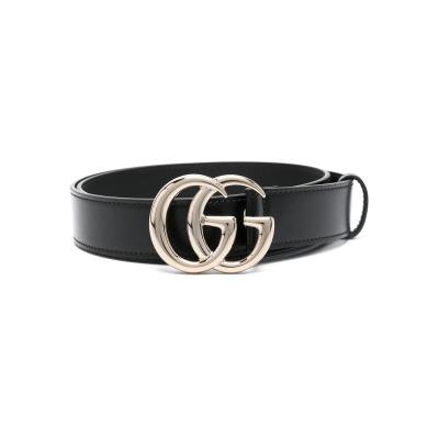  古驰(GUCCI)黑色真皮双G扣穿孔可调节时尚百搭配饰女士腰带