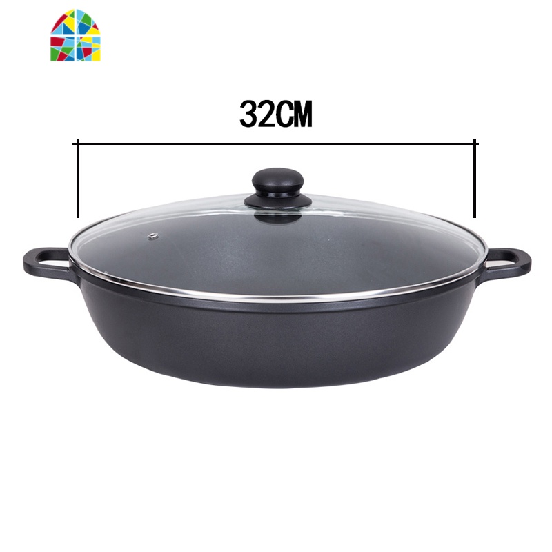 封后40CM平底锅不粘锅水煎包锅烙饼双耳生煎锅适用商用大号家用 FENG 28CM/双用带盖收藏加购送木铲