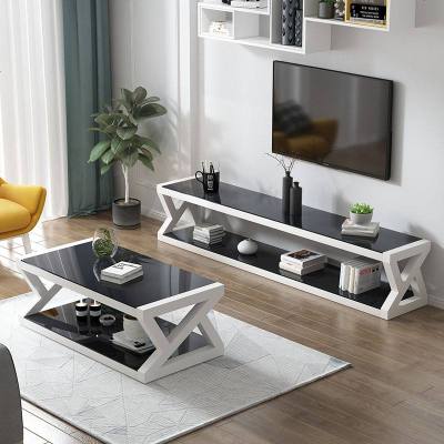 特价现代简易黑色钢化玻璃茶几桌子电视柜组合简约客厅欧式小户型