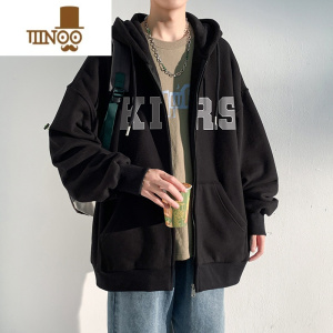 YANXU港风潮牌外套男士2023新款美式宽松连帽拉链开衫夹克上衣服