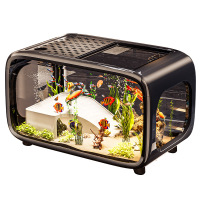 创意鱼缸家用轻奢带盖新款造景生态缸批发高透防摔桌面小型水族箱