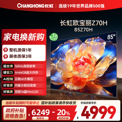 长虹电视85Z70H 云帆AI影像 双驱16晶MiniLED 内置分舱回音壁 云帆AI大模型4K超高清平板液晶电视政府补