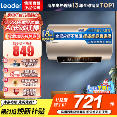 海尔(Haier)智家出品Leader统帅热水器[咨询客服享补贴] 电热水器60升LD5S一级能效出租房家用小尺寸