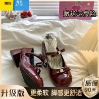 聚范粗高跟蝴蝶结小皮鞋女2024夏季新款复古日系jk法式配裙子玛丽珍鞋