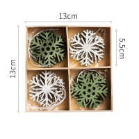 美帮汇圣诞树木片挂饰挂件礼盒精致装饰吊坠圣诞节日气氛派对 绿雪花双拼(12片)