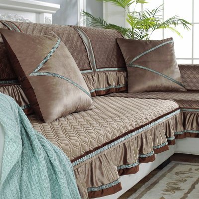 家柏饰(CORATED)毛绒沙发垫四季通用皮沙发防滑坐垫子简约现代时尚沙发套罩 暖熙-浅咖 70*90cm+花边