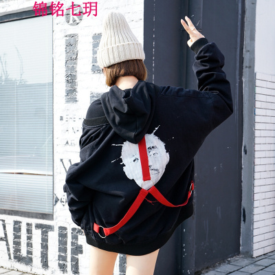 锦铭七玥欧洲站2018潮牌字母棒球服飞行服背美人头背带装饰女外套潮