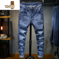 YANXU夏季薄款加肥加大码男士牛仔裤胖子弹力宽松小脚裤哈伦直筒长裤子