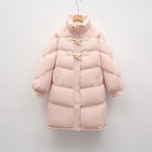 羽绒服宽松白鸭绒牛角扣女新款冬季保暖加厚外套中长款潮